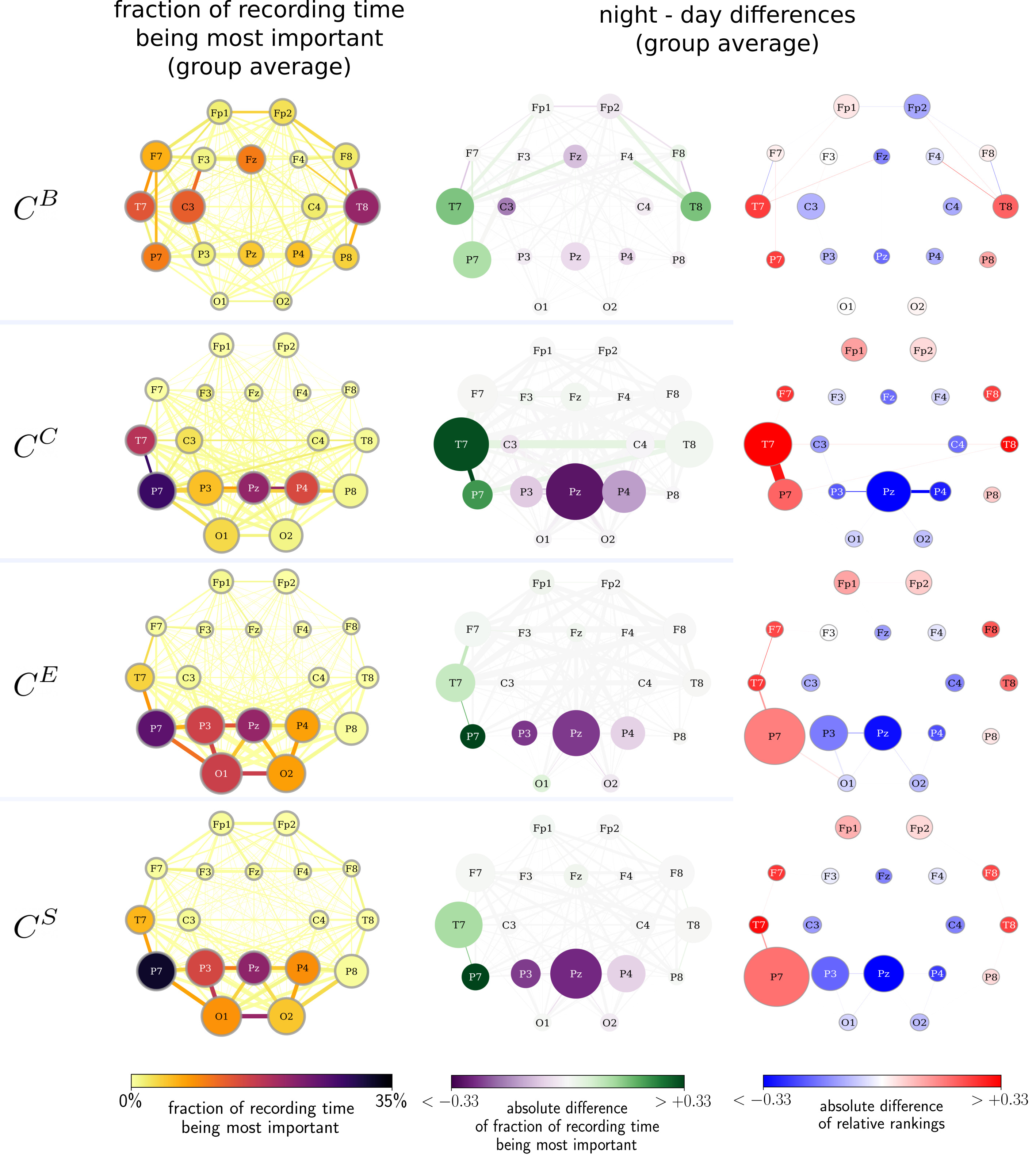 Impact of biological rhythms on the importance hierarchy of constituents in time-dependent functional brain networks